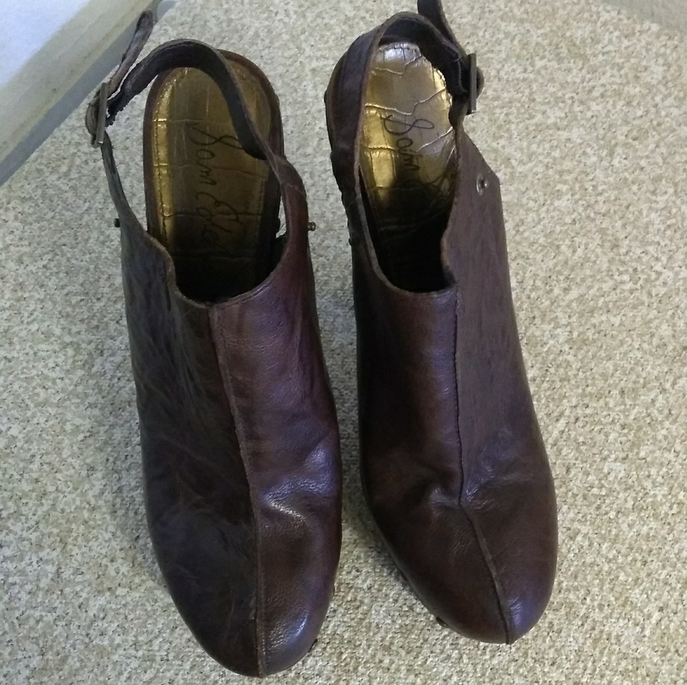 Sam Edelman Fritz Brown Leather Sling Back Shoes - Picture 4 of 7